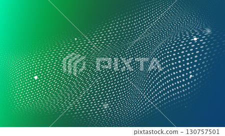 Dynamic digital wave pattern with dotted textures in green and blue gradient background Dynamic digital wave pattern with dotted textures in green and blue gradient background 130757501