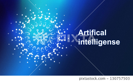 Innovative concept design illustrating artificial intelligence with a mesmerizing blue particle background and circuitry elements Innovative concept design illustrating artificial intelligence with a mesmerizing blue particle background and circuitry elements 130757503