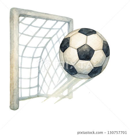 A soccer ball enters the goal, showcasing thrilling sports action. A soccer ball enters the goal, showcasing thrilling sports action. 130757701