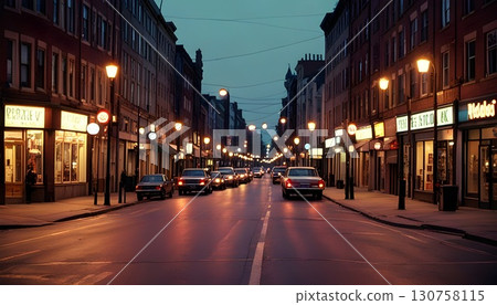 Retro night cityscape 130758115