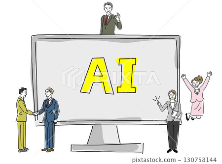 A simple line drawing of a business employee happy with the introduction of AI A simple line drawing of a business employee happy with the introduction of AI 130758144