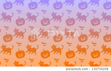 萬聖節可愛的南瓜和貓無縫圖案 萬聖節可愛的南瓜和貓無縫圖案 130758208