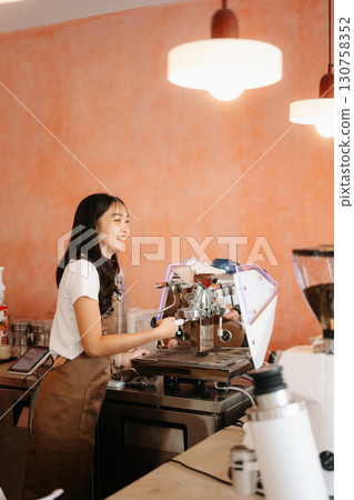 Startup successful small business owner sme woman stand with tablet in cafe Startup successful small business owner sme woman stand with tablet in cafe 130758352