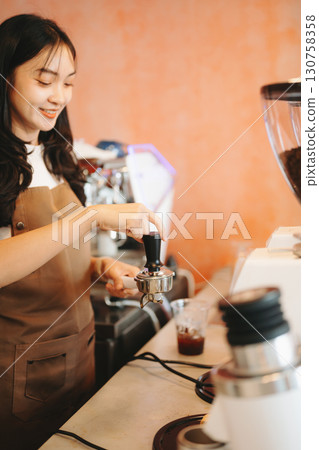 Startup successful small business owner sme woman stand with tablet in cafe Startup successful small business owner sme woman stand with tablet in cafe 130758358