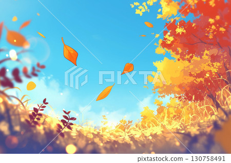 Anime-style autumn nature background AI image 130758491