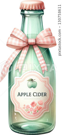 Decorative bottle of cider with a pink gingham ribbon bow Decorative bottle of cider with a pink gingham ribbon bow 130758611