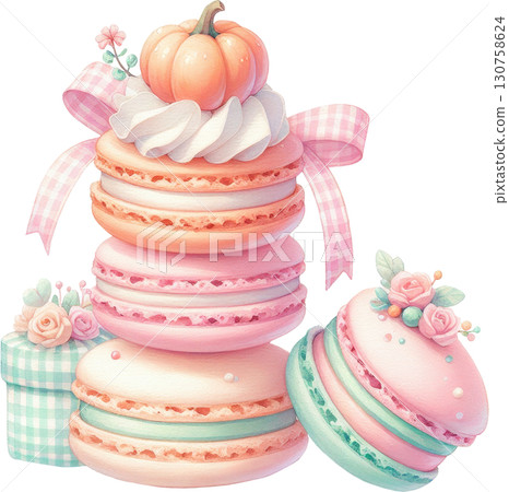 Pastel macaron tower with pumpkin and fall deco ns Pastel macaron tower with pumpkin and fall deco ns 130758624