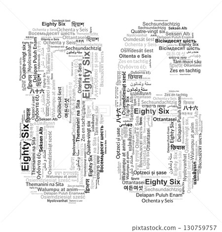 Number 86 Made from "Eighty Six" in Various Languages 130759757