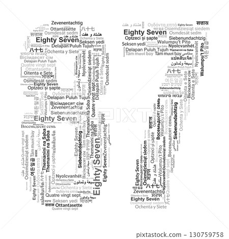 Number 87 Made from "Eighty Seven" in Various Languages 130759758