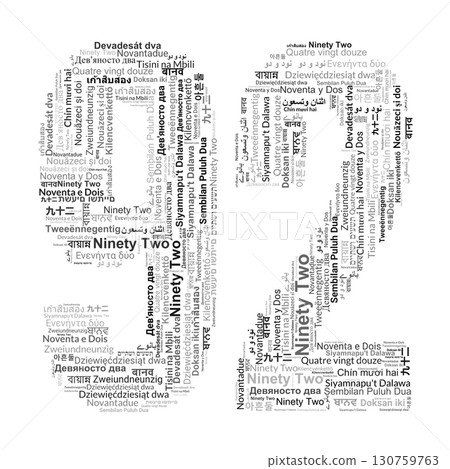 Number 92 Made from "Ninety Two" in Various Languages Number 92 Made from "Ninety Two" in Various Languages 130759763