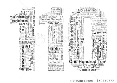 Number 110 Made from "One Hundred Ten" in Various Languages 130759772