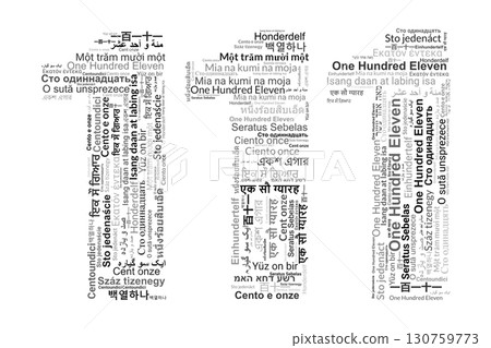 Number 111 Made from "One Hundred Eleven" in Various Languages 130759773