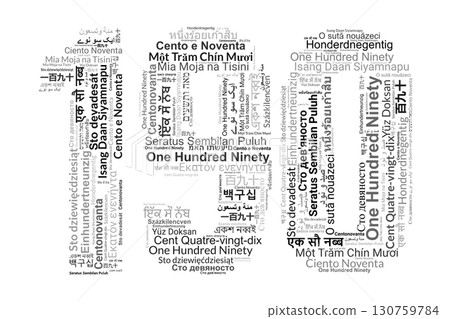 Number 190 Made from "One Hundred Ninety" in Various Languages 130759784