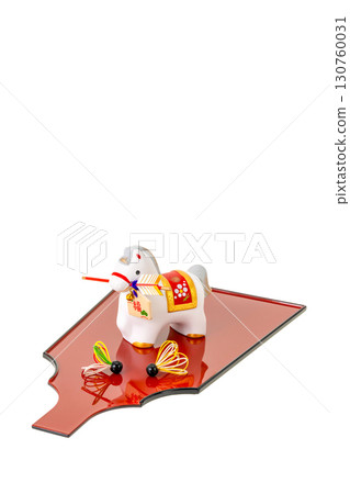 Year of the Horse New Year's Material: A horseman holding a hamaya arrow and a battledore decoration Year of the Horse New Year's Material: A horseman holding a hamaya arrow and a battledore decoration 130760031