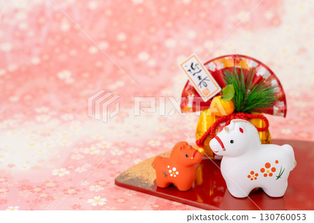 Year of the Horse New Year's Material Cute Red and White Horse and New Year's Decorations Cherry Blossom Pattern Bag 130760053