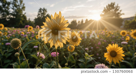 Wild Pollinator Meadow Intentionally unfocused wildflower field creating impressionistic color study in trending pollinator-friendly palette without defined bloom shapes. Extreme 130760068