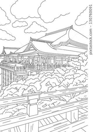 清水寺著色本：京都的旅遊景點、日式建築的線條畫，大人小孩都喜歡的著色書 130760091