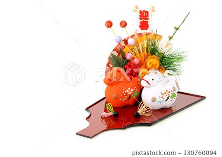 Year of the Horse New Year's Material Cute Red and White Horse and Hagoita Decoration 130760094