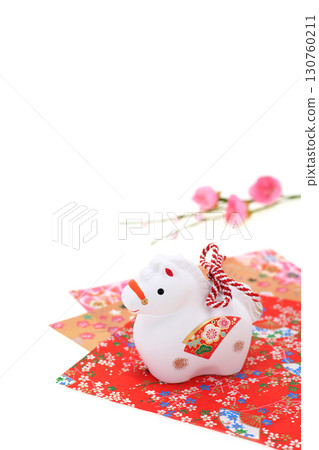 Year of the Horse New Year's Material: White Horse, Chiyogami Paper, and Plum Blossoms Year of the Horse New Year's Material: White Horse, Chiyogami Paper, and Plum Blossoms 130760211