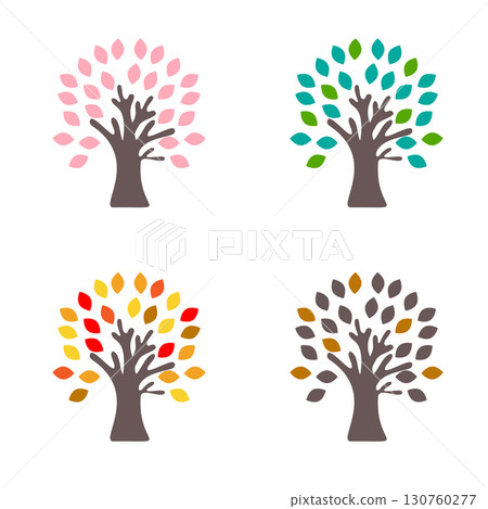 Cute tree illustration set for the four seasons Cute tree illustration set for the four seasons 130760277