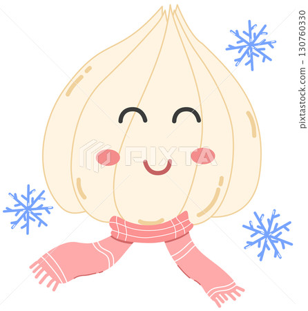 cute and minimal garlic with scarf and snowflake 130760330
