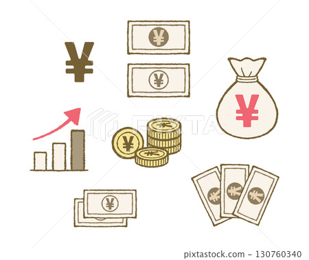 金錢、資產、儲蓄和儲蓄圖像插圖集(日圓) 金錢、資產、儲蓄和儲蓄圖像插圖集(日圓) 130760340