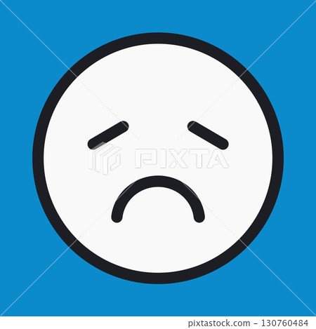 簡單的憂愁/悲傷表情圖示 [修訂版]（白色表情，透明背景） 130760484