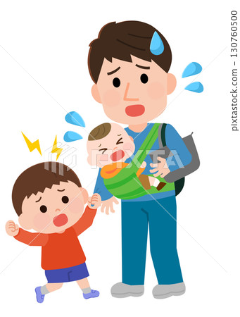 Illustration of a father and child struggling with single-parent parenting 130760500