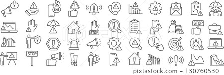 Vector monochrome risk line icon set Vector monochrome risk line icon set 130760530