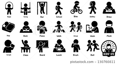 Kids' Daily Life Pictograms Set Kids' Daily Life Pictograms Set 130760811