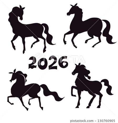 Silhouette horse running Happy Chinese New Year 2026, Zodiac sign, lunar year of the Horse Vector flat illustration Silhouette horse running Happy Chinese New Year 2026, Zodiac sign, lunar year of the Horse Vector flat illustration 130760905