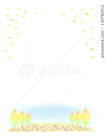 Ginkgo tree lined frame with blue sky Ginkgo tree lined frame with blue sky 130760912