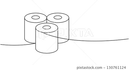 Three soft papers one line continuous drawing. Toilet paper rolls. Vector illustration 130761124