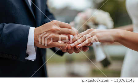 A bride and groom brushing hands A bride and groom brushing hands 130761143
