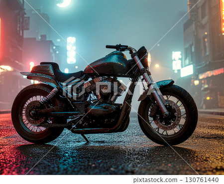 黃昏時的城市景觀與一輛紅色自行車 黃昏時的城市景觀與一輛紅色自行車 130761440