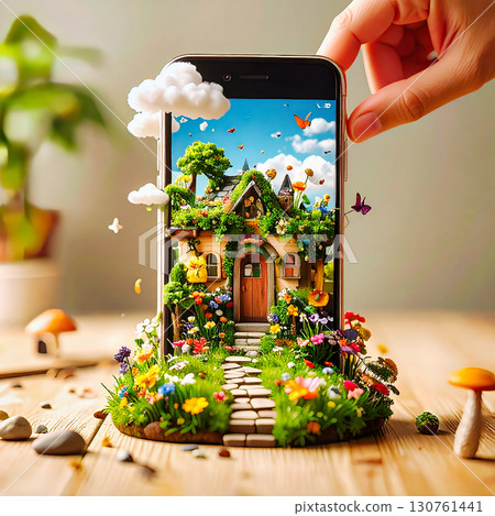 從你的智慧型手機彈出的微型房屋 從你的智慧型手機彈出的微型房屋 130761441