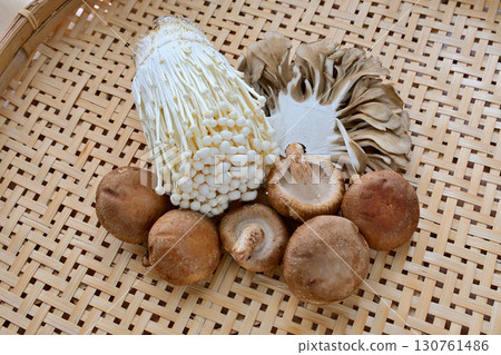 Many mushrooms in a colander 130761486