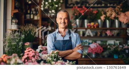 Confident Florist in Flower Shop. Generative ai 130761649