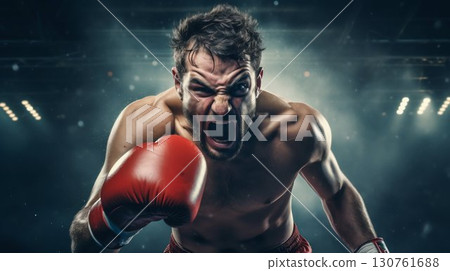 Dynamic Boxer Delivering Powerful Punch. Generative ai Dynamic Boxer Delivering Powerful Punch. Generative ai 130761688