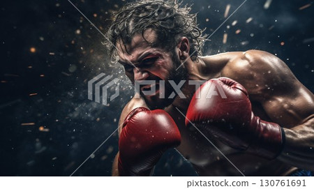 Dynamic Boxer Delivering Powerful Punch. Generative ai 130761691