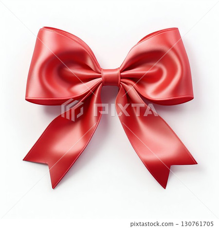 Elegant Red Satin Ribbon Bow Isolated on White. Generative ai 130761705