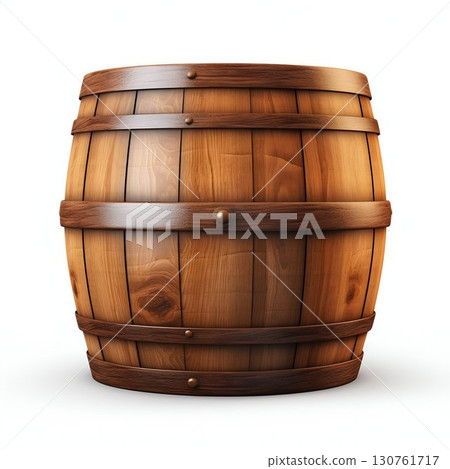 Vintage Wooden Barrel Isolated on White Background. Generative ai 130761717