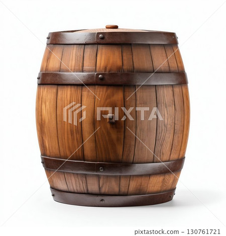 Vintage Wooden Barrel Isolated on White Background. Generative ai 130761721