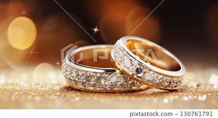 Elegant Wedding Rings on a Sparkling Background. Generative ai 130761791