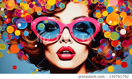 Vibrant Pop Art Portrait with Colorful Bubbles. Generative ai 130761792