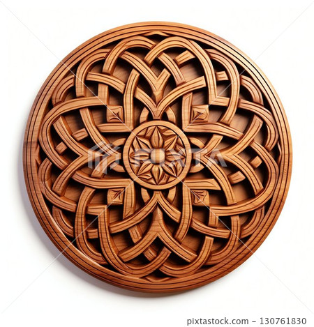 Celtic Wooden Mandala on White Background. Generative ai 130761830