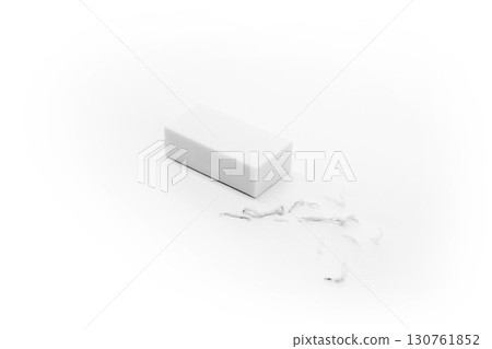 White eraser with torn shavings on a clean white background White eraser with torn shavings on a clean white background 130761852