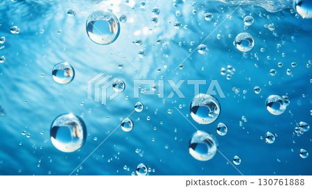 Underwater Serenity: Sunlight and Air Bubbles in Clear Blue Water. Generative ai 130761888