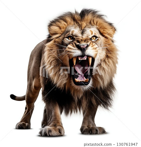 Majestic Lion Roaring Isolated on White. Generative ai 130761947