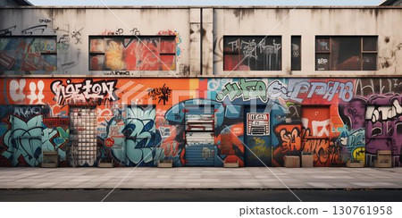 Vibrant Urban Graffiti Art on Building Facade. Generative ai 130761958